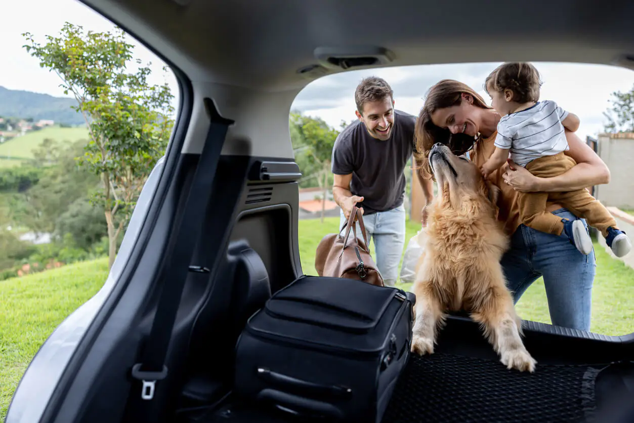 família indo viajar em carro de 7 lugares 